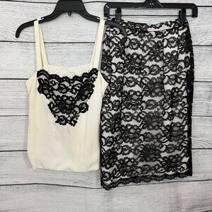 Vintage White & Black Lace Tank Top & Skirt Set, Size 6